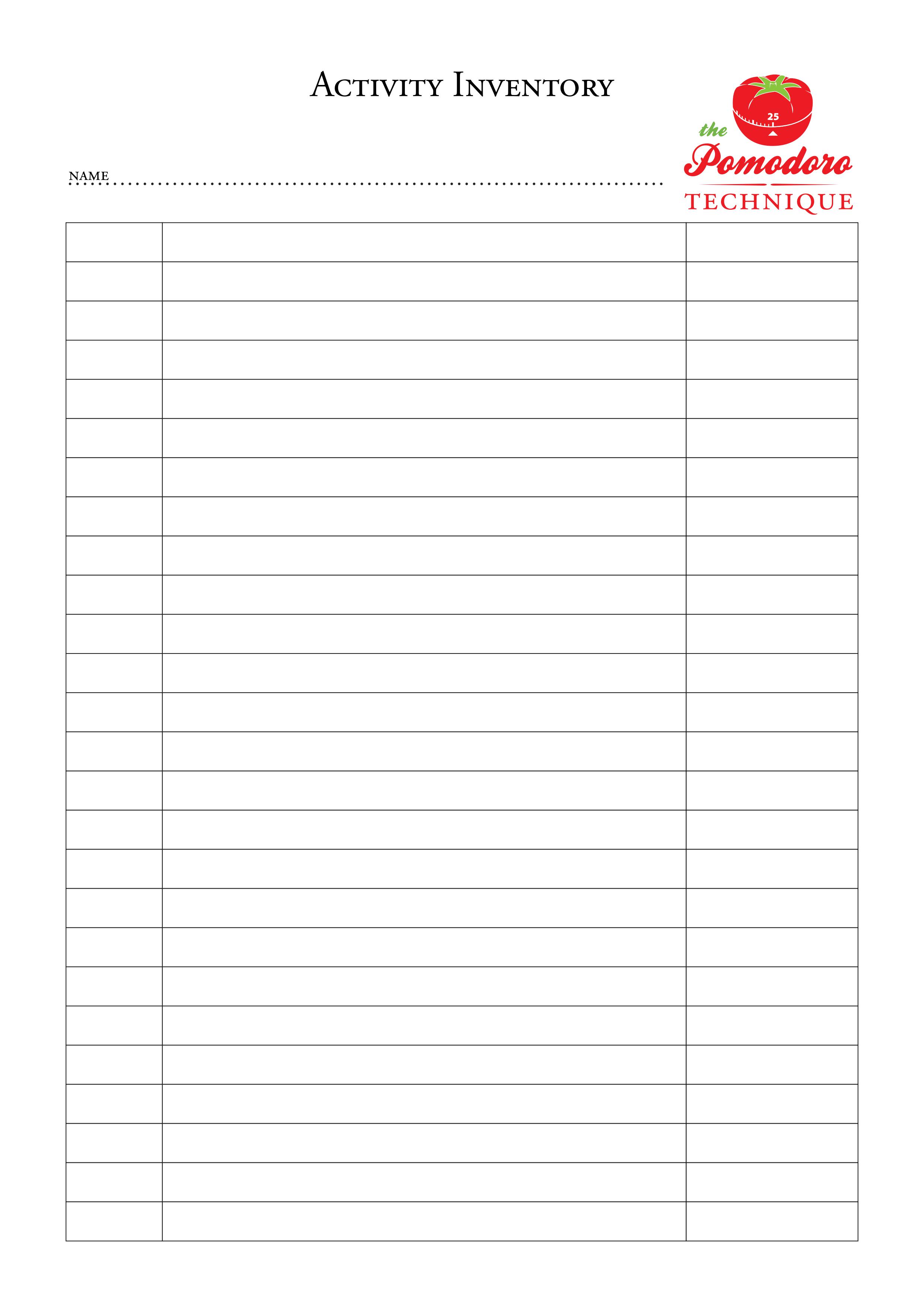 Activity Inventory Worksheet